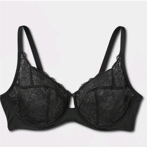 NEW Auden FULL COVERAGE ADJUSTABLE STRAPS LACE UNLINED BRA Jet Black 44C NWT